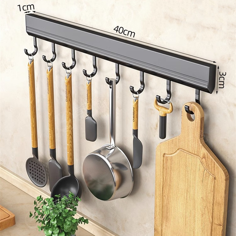 Kitchen Gadgets Needed - ราวแขวน pengait dapur แบบแขวนติดผนังตะขออะลูมิเนียมพื้นที่จัดเก็บแบบอเนกประสงค์