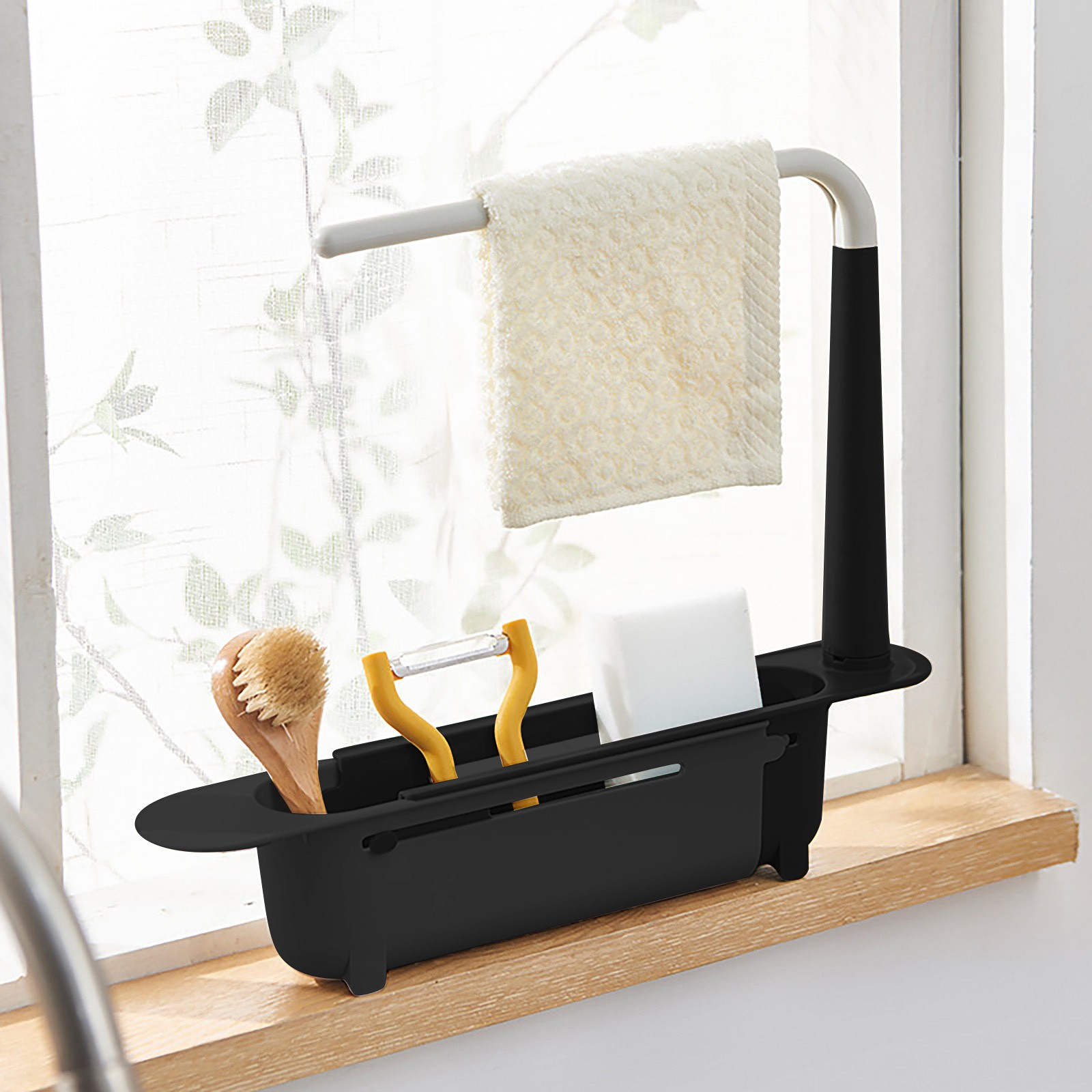 Kitchen Gadgets Storage Ideas - Elescopic ชั้นวางชั้นที่คว่ำชั้นวางของในครัวสบู่ฟองน้ำที่แขวนผ้าขนหนูตะกร้าออแกไนเซอร์จัดเก็บอุปกรณ์เสริม