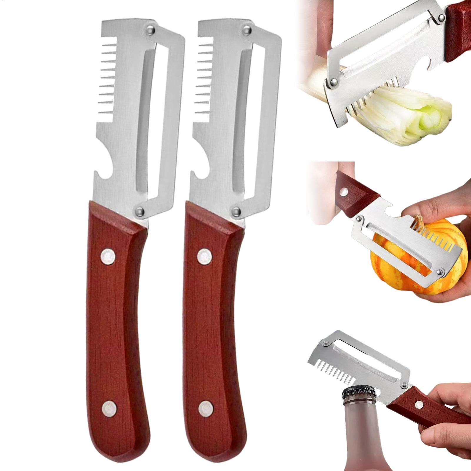 Kitchen Gadgets For Chefs - ที่ปอกผัก 3in1 พร้อมด้ามจับไม้และที่เปิดขวด, ที่ปอกผักอเนกประสงค์สำหรับห้องครัว, อุปกรณ์เครื่องมือ