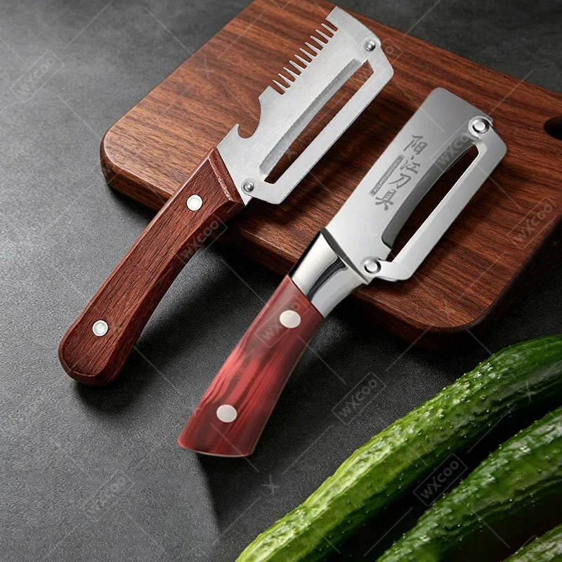 Kitchen Gadgets Vegetable Cutter - WXCOO ที่ปอกเปลือกสแตนเลส 2-in-1, เครื่องตัดผลไม้และผักพร้อมที่เปิดขวด อุปกรณ์ครัว