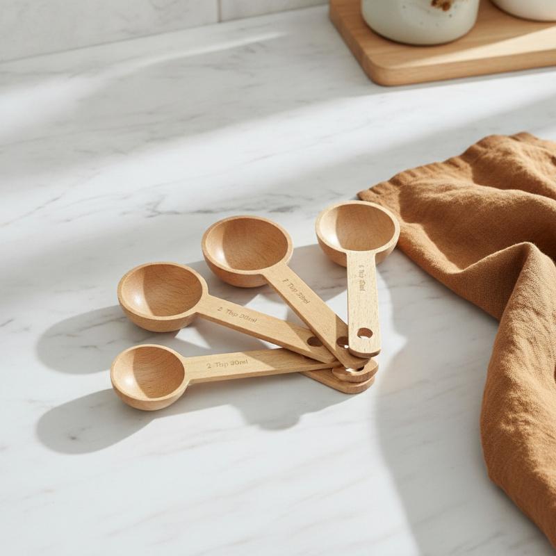 Kitchen Gadgets For Chefs - ช้อนตวงไม้ 7.5-45 มล. แบบพกพา ทำจากไม้บีชและวอลนัท เป็นมิตรกับสิ่งแวดล้อม
