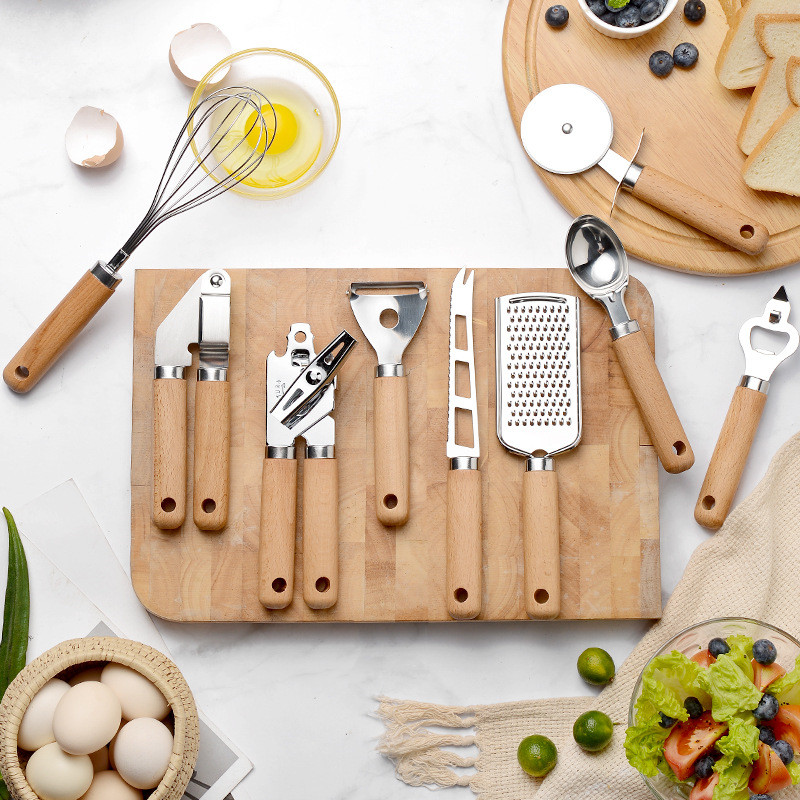 Kitchen Gadgets Best - 9 ชิ้น/เซ็ตชุดเครื่องครัวสแตนเลสพร้อมด้ามไม้ชุดเบเกอรี่อุปกรณ์ครัวที่ดีที่สุดชุดเครื่องมือห้องครัวของขวัญ