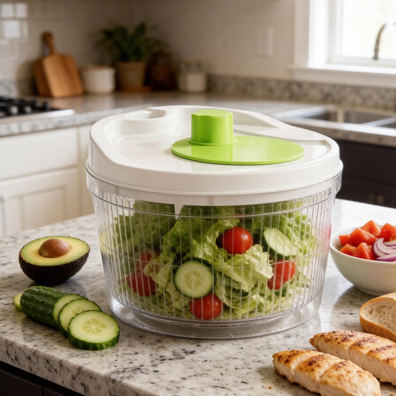 Salad Spinner - เครื่องปั่นสลัดพร้อมท่อระบายน้ำ เครื่องอบแห้งผัก ชามสลัดสำหรับครัว เครื่องล้างและอบแห้งผลไม้สำหรับการทำสลัดให้แห้งเร็ว อุปกรณ์ทำสลัด