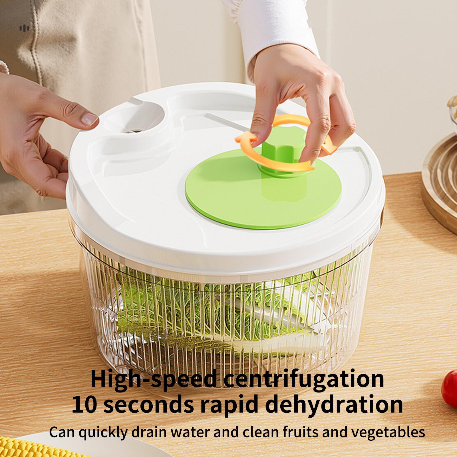 Salad Spinner - เครื่องปั่นสลัดแบบมือหมุนพร้อมช่องระบายน้ำ เครื่องอบแห้งผักและสลัด ชามล้างแบบถอดได้ อุปกรณ์สำหรับการเตรียมอาหารและอบแห้งอย่างรวดเร็ว
