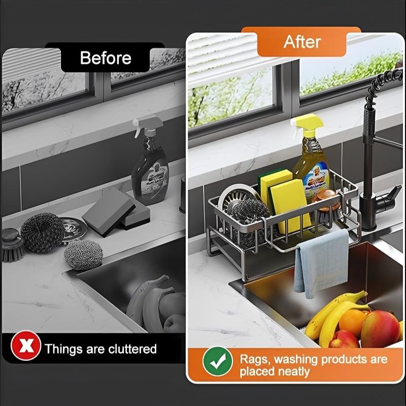 ที่วางฟองน้ำพร้อมที่แขวนผ้าเช็ - Kitchen Gadgets Storage Ideas บทวิจารณ์และราคา
