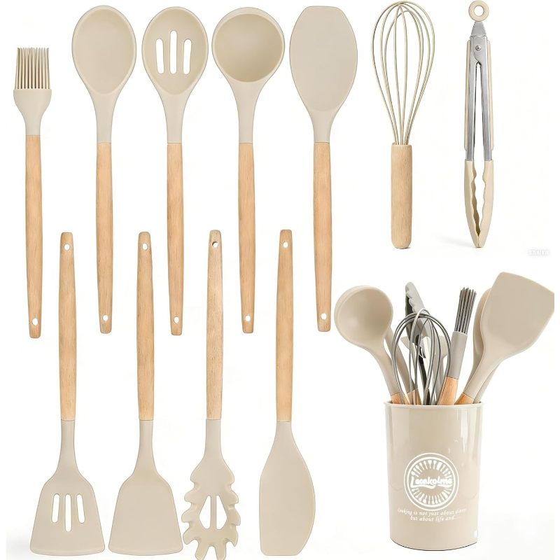 ชุดอุปกรณ์ครัวซิลิโคนด้ามไม้ 1 - Kitchen Gadgets And Appliances บทวิจารณ์และราคา